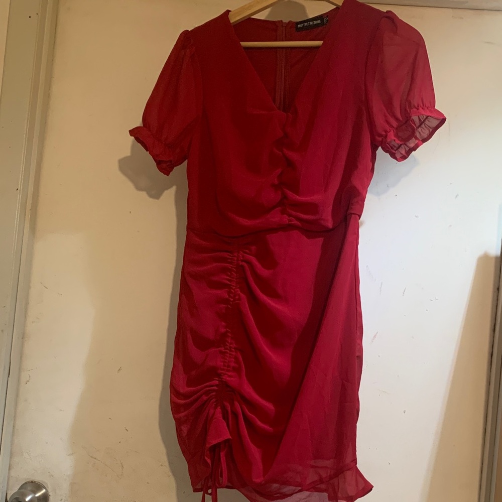 PrettyLittleThing Red Ruched Mini Dress
